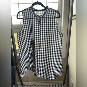 Eileen Fisher Black and White Linen gingham sleeveless blouse
